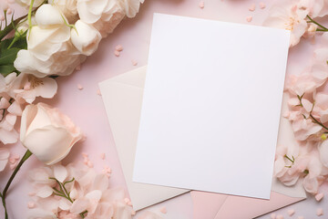 blank feminine minimalist style wedding stationary template mockup with flowers