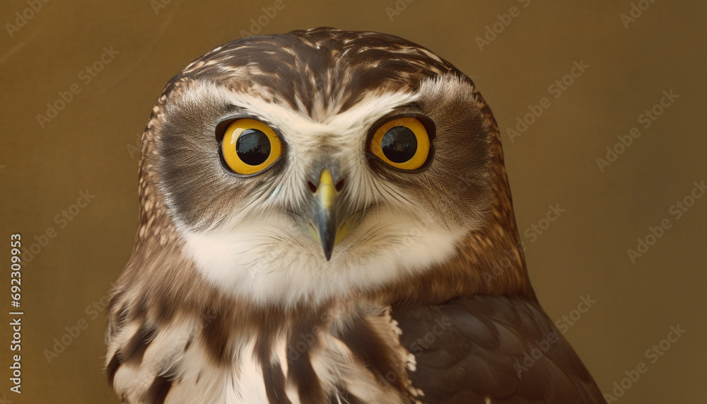 Fototapeta premium Yellow eyed bird of prey staring with wisdom in close up portrait generated by AI