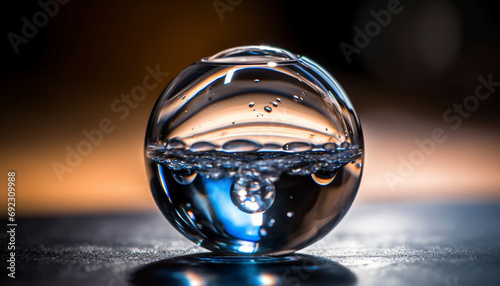 Wallpaper Mural Transparent glass sphere reflects wet nature purity in still life generated by AI Torontodigital.ca
