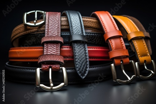 Different kinds of leather belts isolated for a fashion accessories theme
