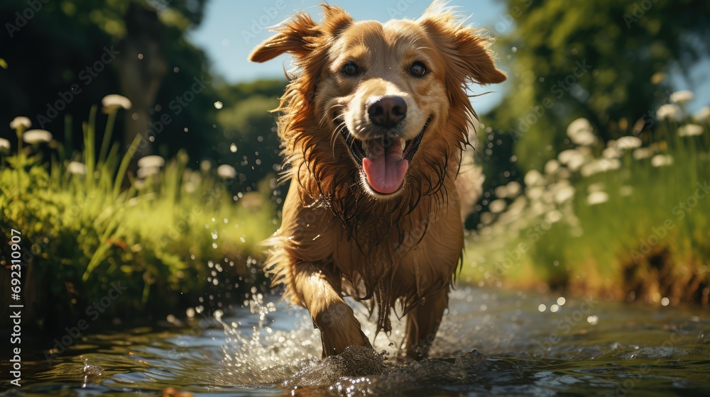 golden retriever running in the water golden retriever running in the water