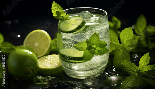Refreshing mojito with mint leaf and citrus fruit generated by AI
