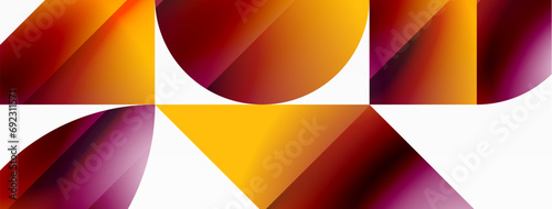 Serene gradient template. Circles and triangles mingle in minimalist perfection. Gentle fusion of forms and hues creates balanced yet captivating backdrop, embodying modern sophistication