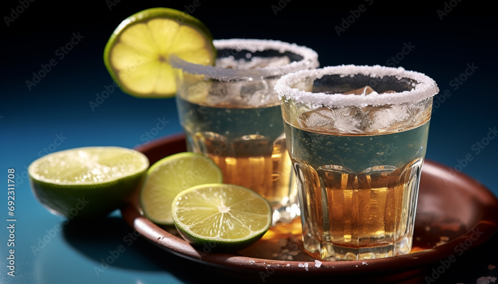 Refreshing cocktail with lime and citrus fruit generated by AI Refreshing cocktail with lime and citrus fruit generated by AI