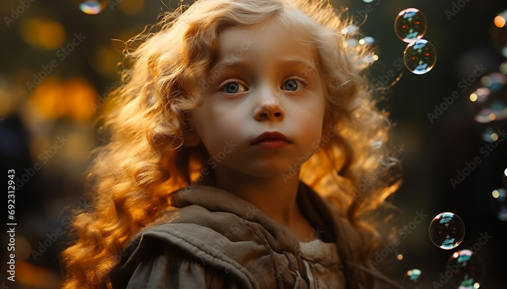 Cheerful child playing in nature, smiling with joy generated by AI Cheerful child playing in nature, smiling with joy generated by AI