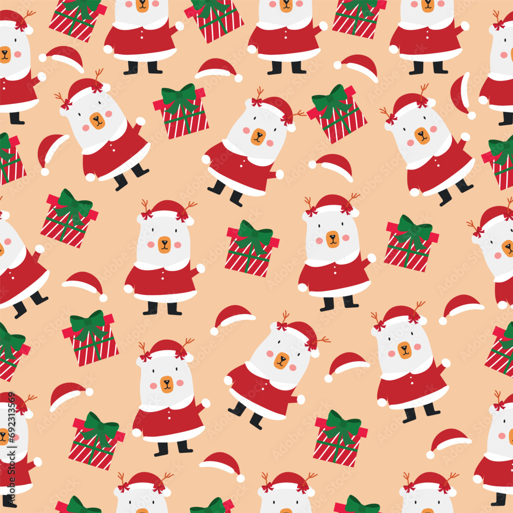 seamless pattern with christmas gifts, santa clause doodles