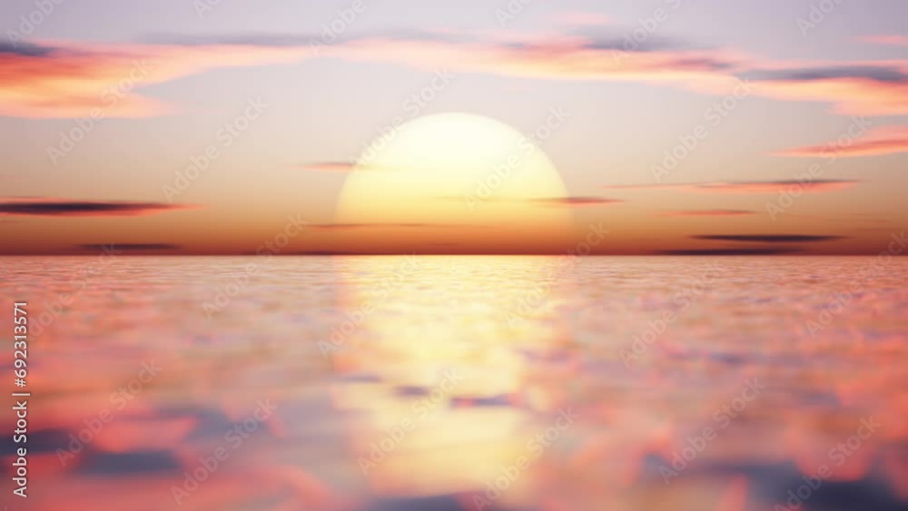 Wave sea beach and sunset sky abstract background. Nature and summer concept. 3d render.	