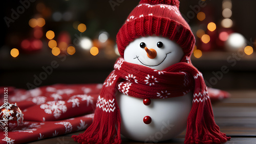 Beautiful Snowman with a blurred background representing a Merry Christmas. Generative AI