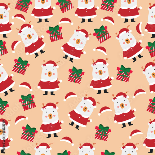 seamless pattern with christmas gifts, santa clause doodles