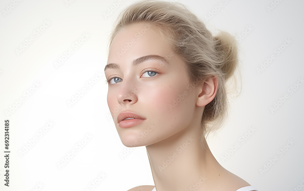 Fototapeta premium Side view attractive gorgeous woman looking at camera isolated on white background. 