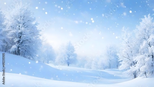 Winter Christmas background. Winter blue sky with falling snow, snowflakes with a winter landscape © anamulhaqueanik