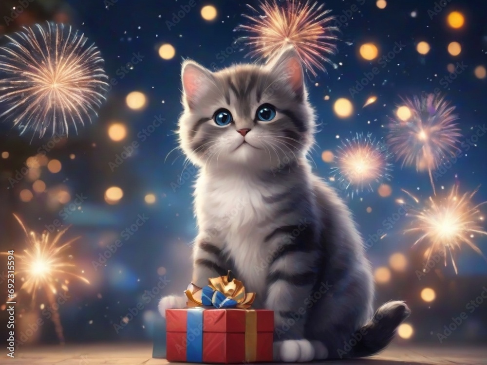 cute cat celebration in happy new year