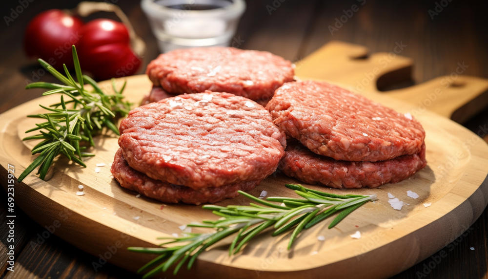 Freshness of grilled beef on rustic wooden table generated by AI Freshness of grilled beef on rustic wooden table generated by AI