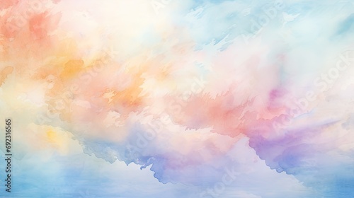Light sky-pink, purple shades of clouds. Smooth pastel tones with the effect of wet paint, watercolor background on canvas.