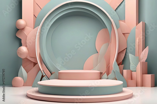Circle podium on Geometric background concept 3d render and illustration