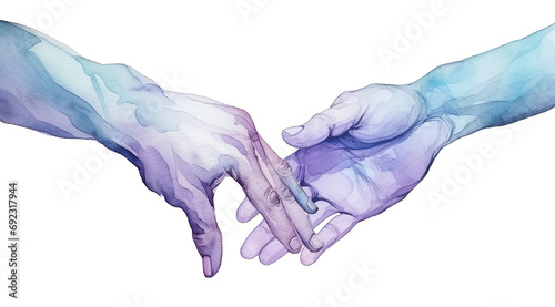 Vibrant Watercolor Art of Helping Hand and Painting of Hands United Concept. A Creative Illustration Symbolizing Unity, Support, Collaboration in Diverse, Human Connection, and Global Communities.