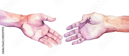 Watercolor Art of Helping Hand and Painting of Hands United Concept. A Creative Illustration Symbolizing Unity, Support, Collaboration in Diverse, Human Connection, and Global Communities.
