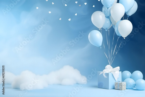 New born, child and teddy bear with balloons, its a boy, baby