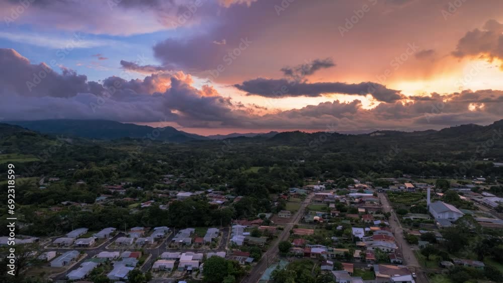 Amazing view of hyperlapse sunset over the town