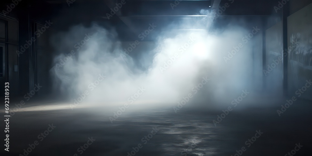 Smoke billows across a floor, with a hazy and defocused fog creating an atmospheric ambiance Smoke billows across a floor, with a hazy and defocused fog creating an atmospheric ambiance