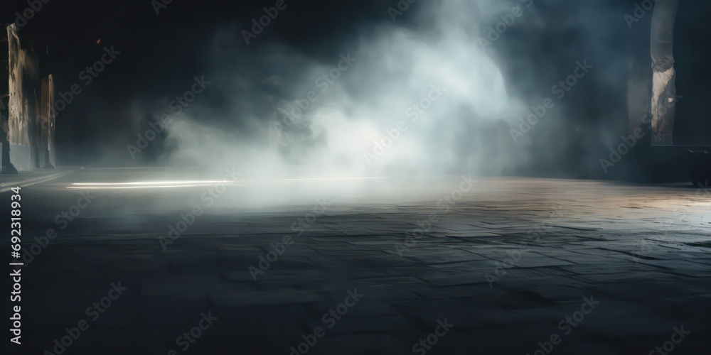 Smoke billows across a floor, with a hazy and defocused fog creating an atmospheric ambiance