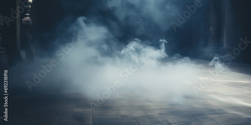 Smoke billows across a floor, with a hazy and defocused fog creating an atmospheric ambiance
