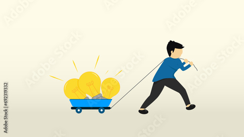 Gathering big business ideas, creativity and innovation to create new products, solutions to solve problems, finding new idea concepts, enthusiastic entrepreneurs attract big light bulb ideas running 