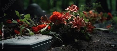 Grave-side flowers photo