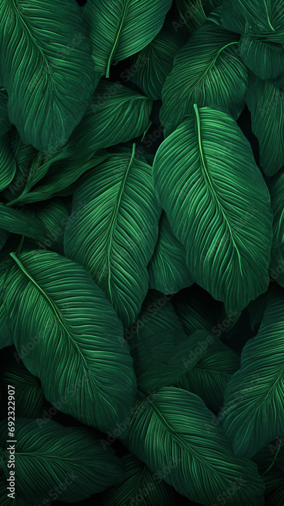 Green background with tropical plant leaves background