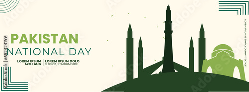 Pakistan national day background design . Independence Day 14 August Celebration Template for Poster, Banner, Advertising. Vector Illustration.  photo