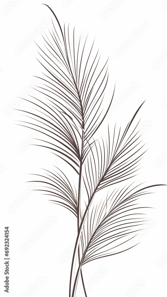 One line drawing of tropical palm leaves One line drawing of tropical palm leaves