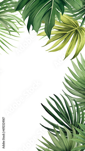 Palm branches in the corners tropical plants background