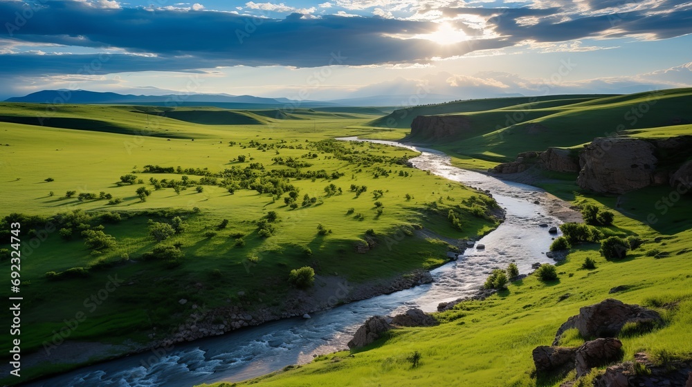 A bird's eye view of the orkhon river in mongolia.