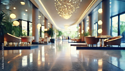 Blur interior hotel lobby background with bokeh