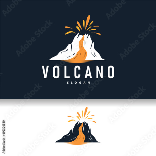 Volcano logo illustration silhouette design volcano mountain erupting with simple rocks and lava
