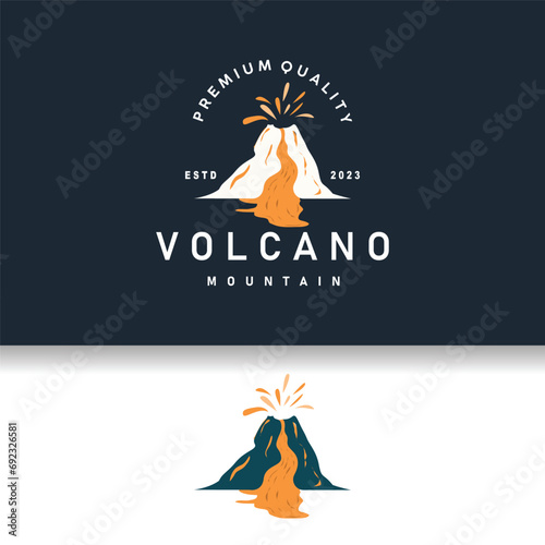 Volcano logo illustration silhouette design volcano mountain erupting with simple rocks and lava