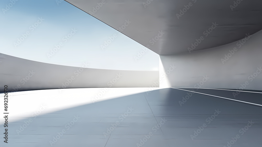 3d render of abstract futuristic architecture with empty concrete floor
