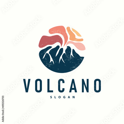 Volcano logo illustration silhouette design volcano mountain erupting with simple rocks and lava