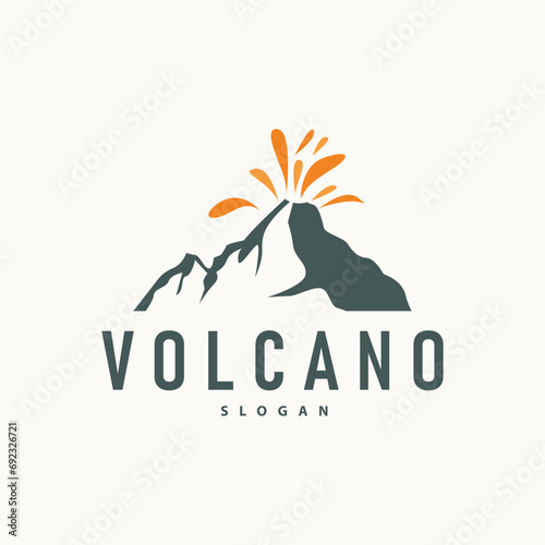 Volcano logo illustration silhouette design volcano mountain erupting with simple rocks and lava