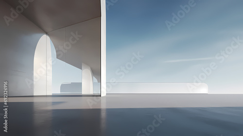 3d render of abstract futuristic architecture with empty concrete floor