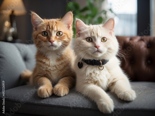 Cat and kitten, feline duo, adult cat with a young kitten, mother cat and baby kitten