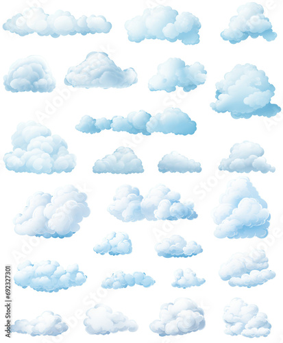Collection blue clouds isolated on a transparent background