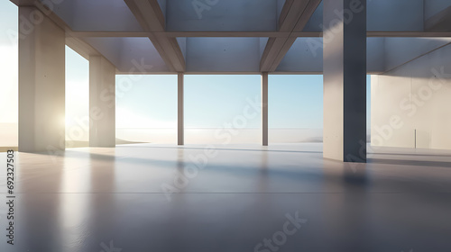 3d render of abstract futuristic architecture with empty concrete floor