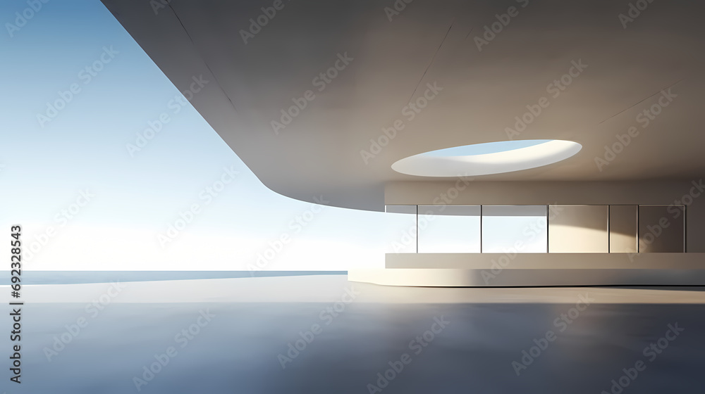 Naklejka premium 3d render of abstract futuristic architecture with empty concrete floor