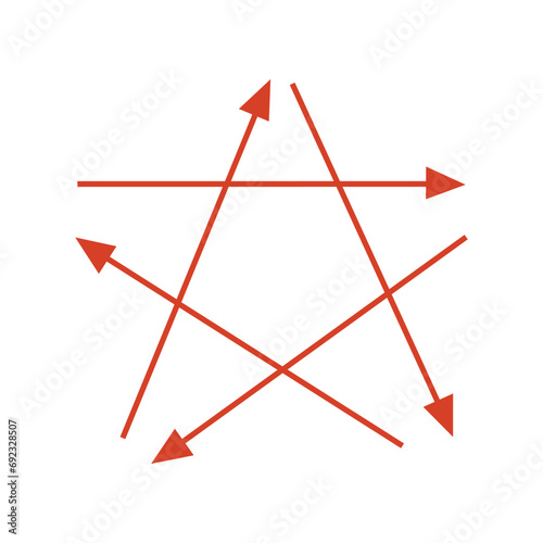 Abstract circle of universe creation, destruction with five elements wood, fire, earth, metal, water in feng shui as line drawing on the white background