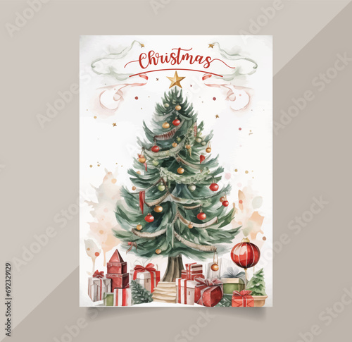 Christmas flyer brochure design in watercolor style. Happy holiday greeting banner and card template.