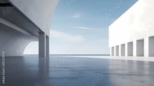 3d render of abstract futuristic architecture with empty concrete floor