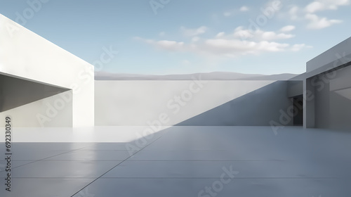 3d render of abstract futuristic architecture with empty concrete floor