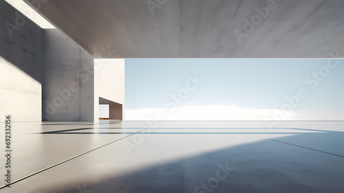 3d render of abstract futuristic architecture with empty concrete floor