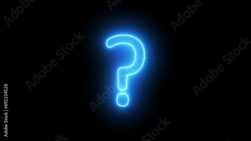 Neon line question mark icon sign symbol icon and asking icon animation on black background photo
